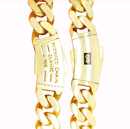 10K Yellow Gold Miami Cuban Royal Monaco Chain 9mm Necklace Bracelet 6"-30"