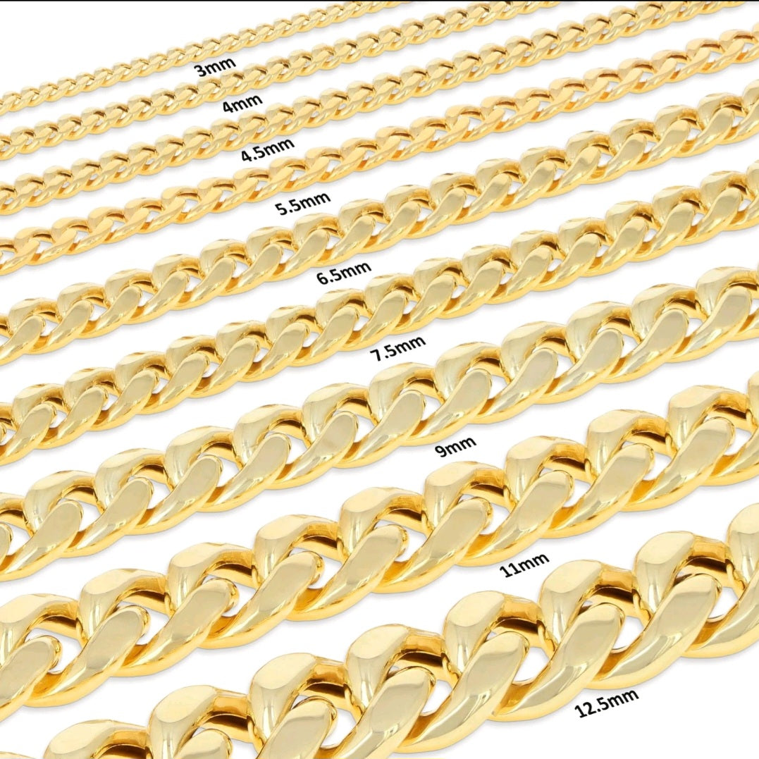 10K Yellow Gold Miami Cuban Royal Monaco Chain 11mm Necklace Bracelet 6"-30"