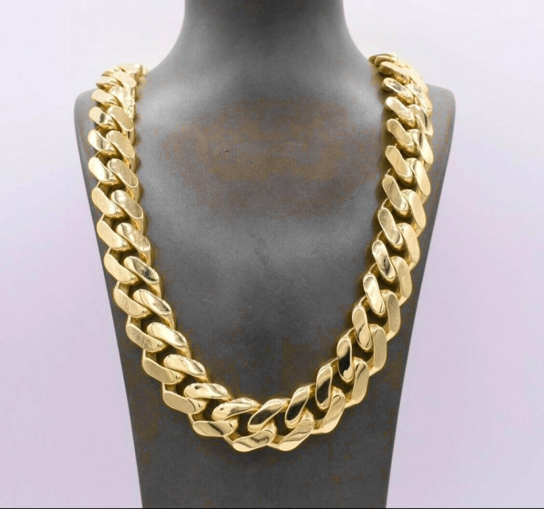10K Yellow Gold Miami Cuban Royal Monaco Chain 9mm Necklace Bracelet 6"-30"