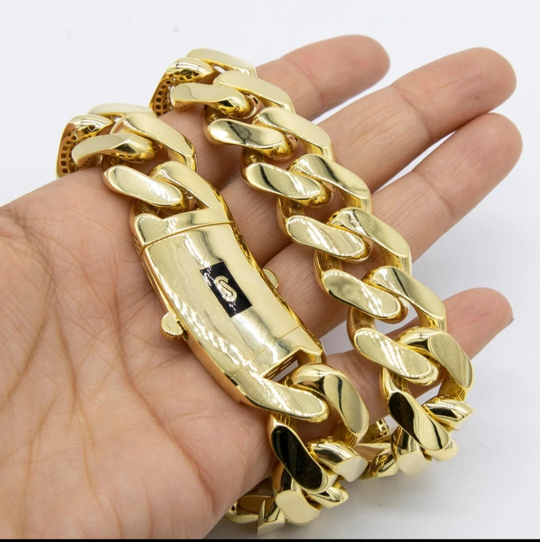 10K Yellow Gold Miami Cuban Royal Monaco Chain 6mm Necklace Bracelet 6"-30"