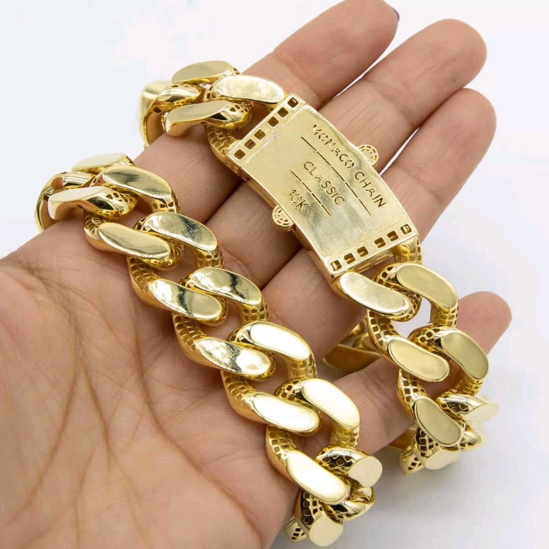 10K Yellow Gold Miami Cuban Royal Monaco Chain 6mm Necklace Bracelet 6"-30"