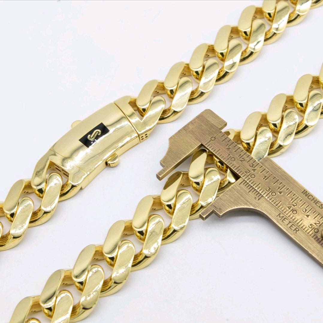 10K Yellow Gold Miami Cuban Royal Monaco Chain 11mm Necklace Bracelet 6"-30"