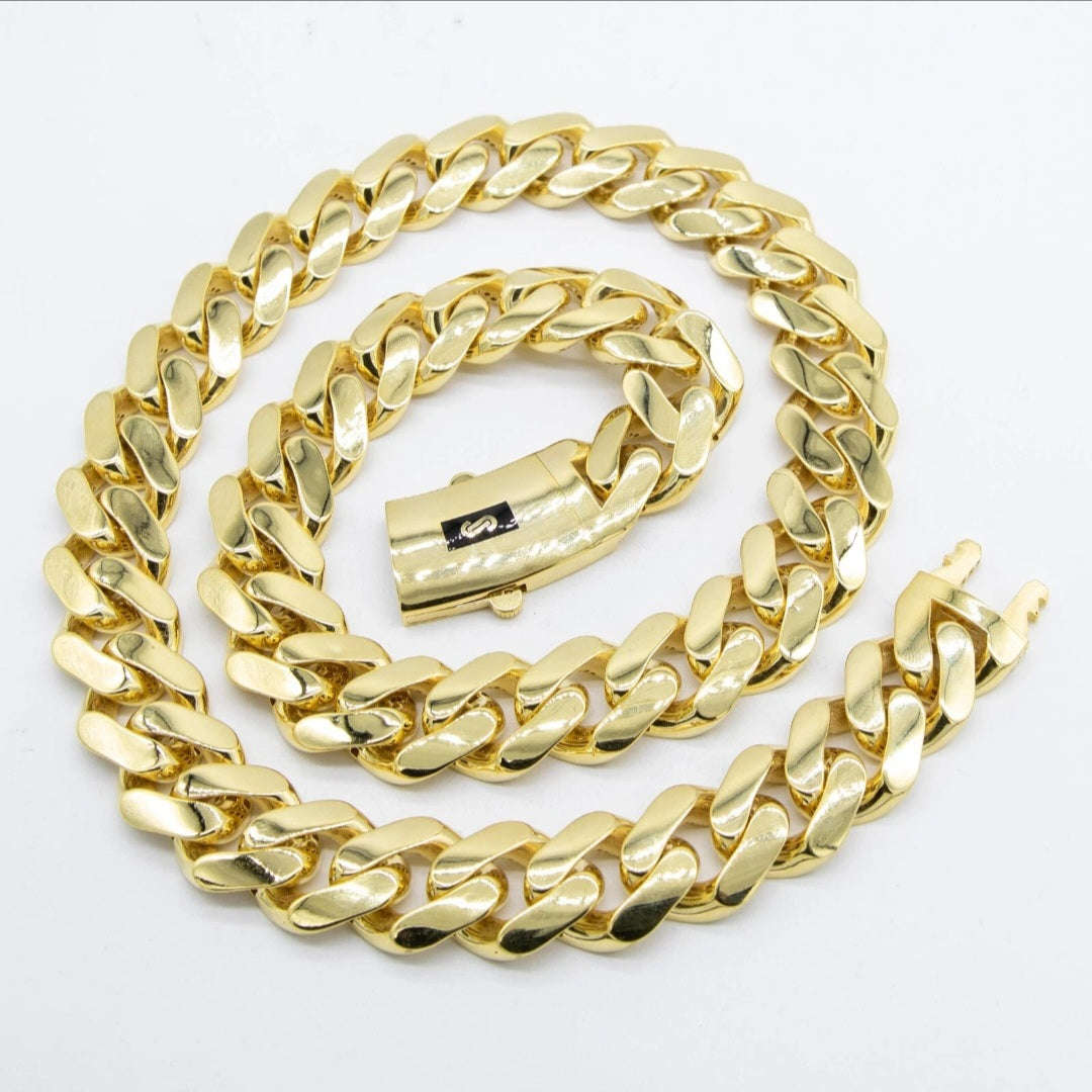 10K Yellow Gold Miami Cuban Royal Monaco Chain 9mm Necklace Bracelet 6"-30"